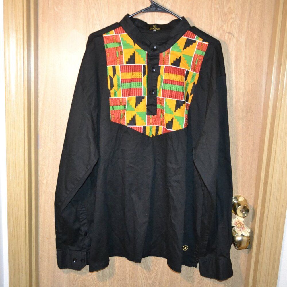 D'iyanu Black Multipattern African Print Applique Cotton Blend T-Shirt size 3X